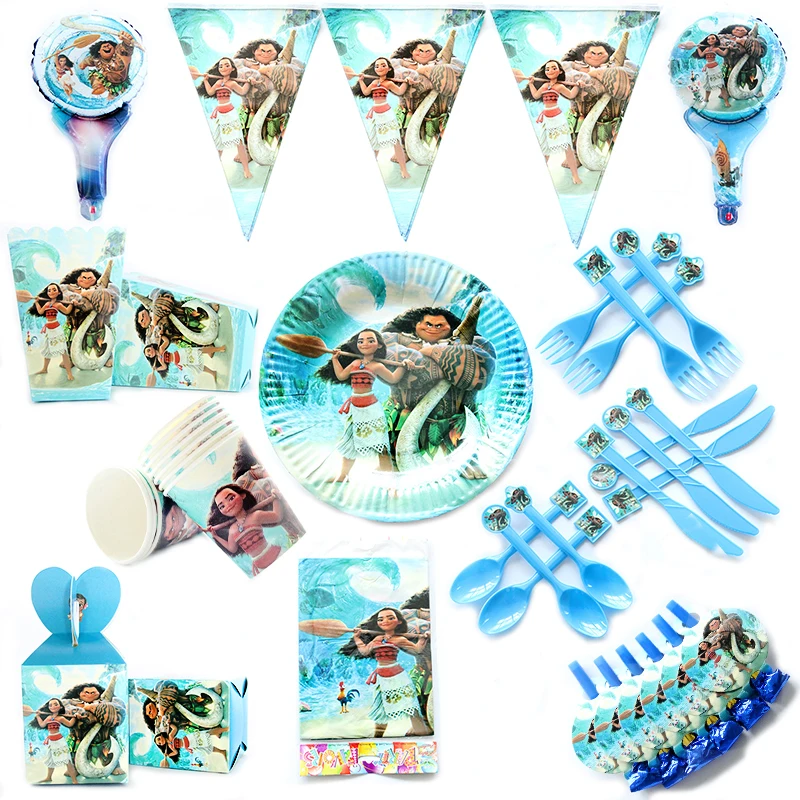 

Cartoon Moana Theme Party paper Cup/Plate/Napkins/Candy Box/Flag/pinata straw tablecloth Kids Birthday Party Decor Supplies