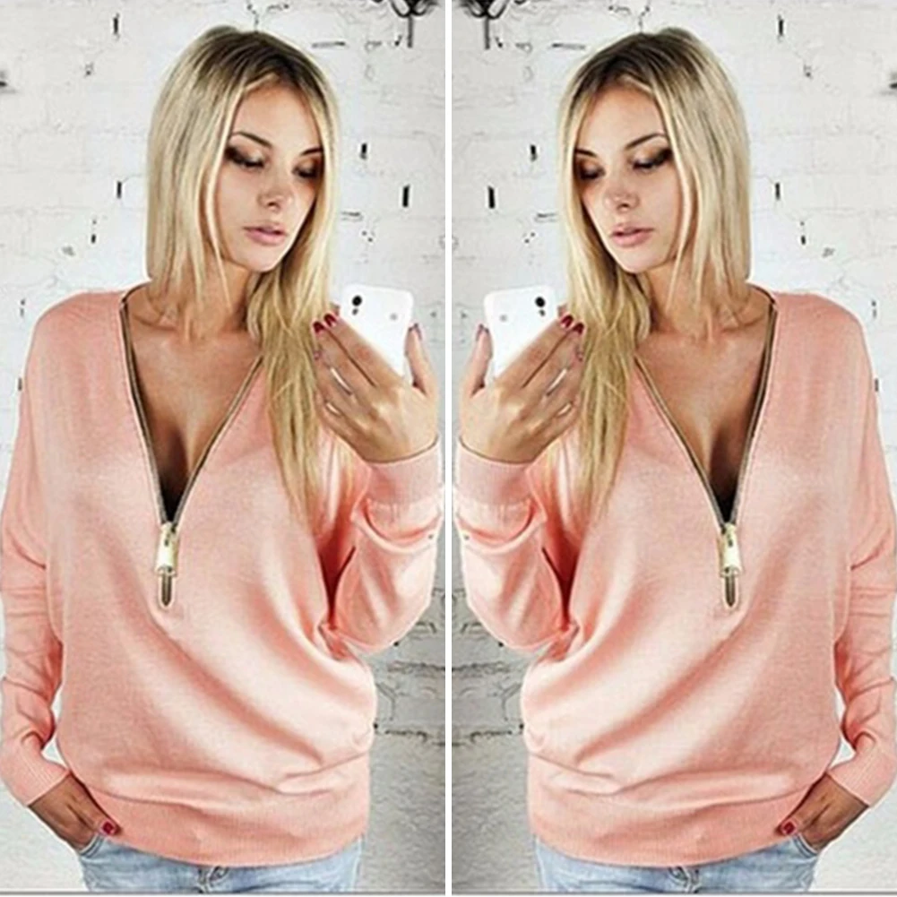 Spring Fashion Women Blouses Long Sleeve Zipper Deep V Neck Casual Sweatshirt Blouse Ladies Shirt Tops Blusas Plus Size Spring Fashion Women Blouses Long Sleeve Zipper Deep V Neck Casual Sweatshirt Blouse Ladies Shirt Tops Blusas Plus Size