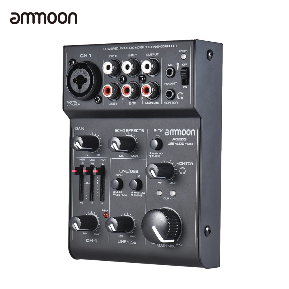 Ammoon AGE03 5-канальный микшерный пульт мини МИК-линия микшерный пульт со встроенным Эффект Эхо питаемые через USB порт для Запись DJ караоке