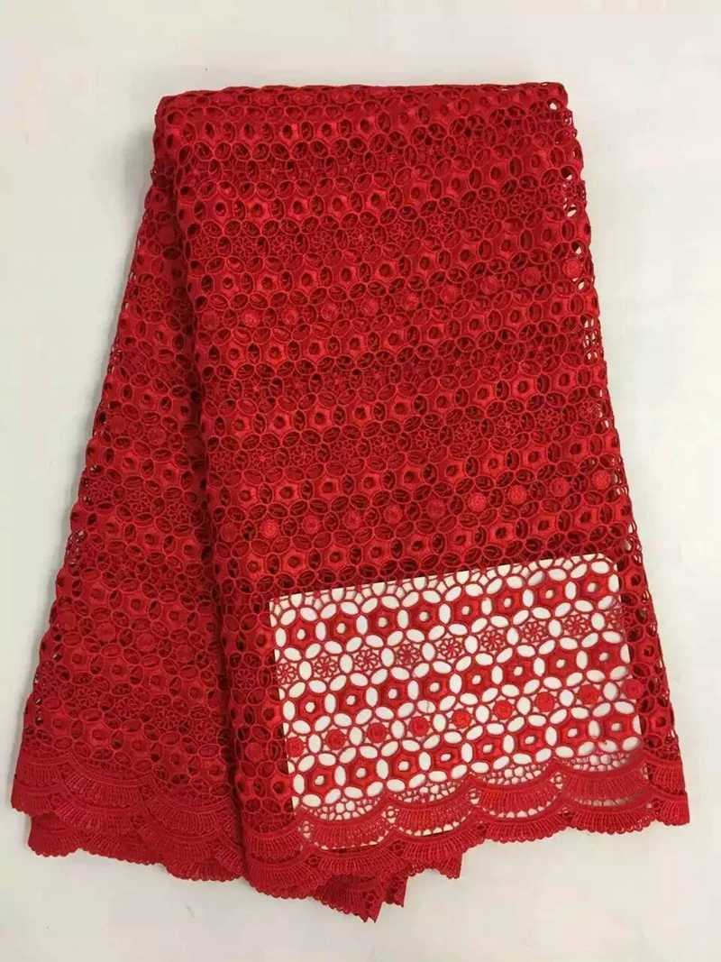 

Hot selling red African nigerian guipure swiss voile lace,high quality water soluble net lace Fabric for Wedding dresses 5y/lot