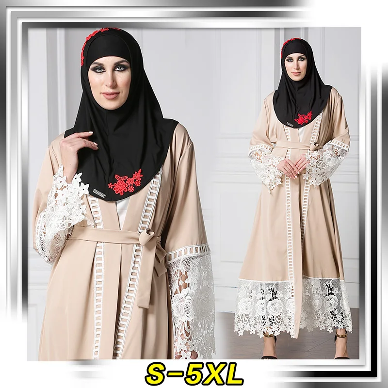 Women Muslim Open Front Cardigan Dress Abaya Kaftan Dubai Islamic Robe