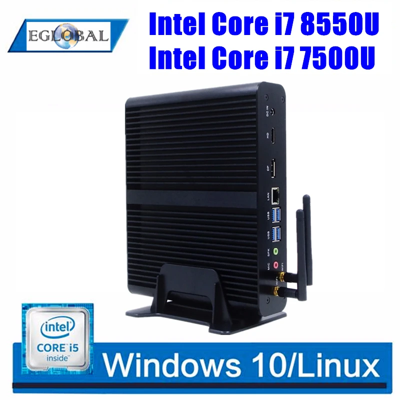 

Quad Core i7 8550U DDR4 Ram Fanless Mini PC Windows 10 Pro Kaby Lake Mini Computer HTPC DP+HDMI