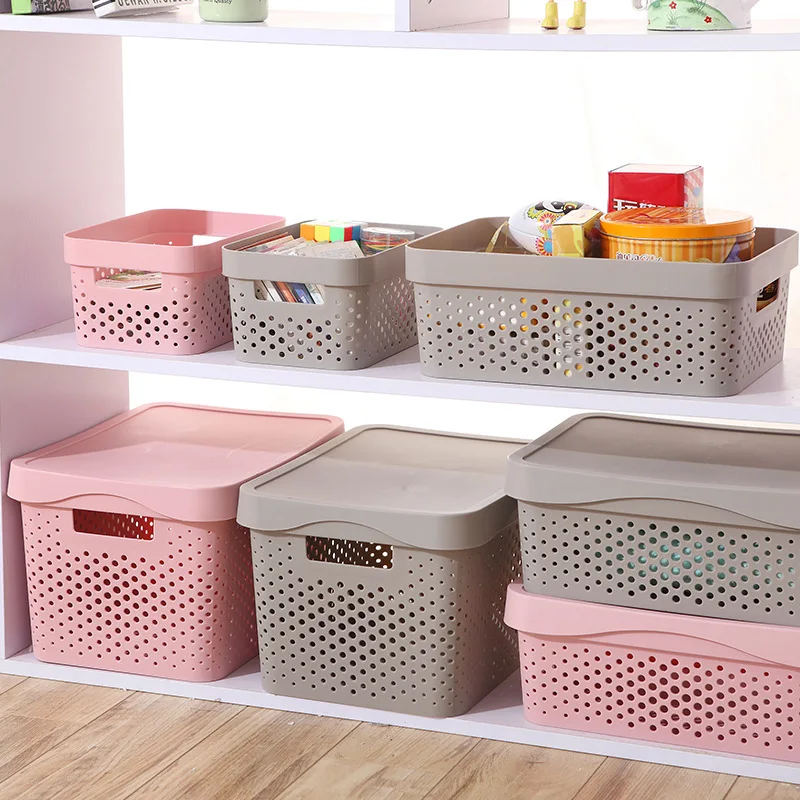 Storage Basket Rectangle Storage Box With Lid Hollow Kitchen Organizer Home Storage Tools