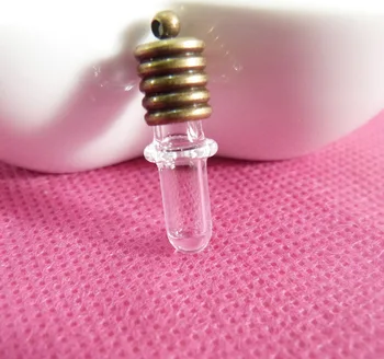 

5x20x6mm round back tiny rice vial clear glass wishing bottle& cap & rubber for diy fashion pendant findings--50set