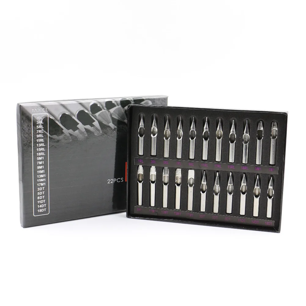 

Top Quality 22PCS 304L Stainless Steel Tattoo Nozzle Tips Set With Box Tattoo Kit Supply Free Shipping TL-107