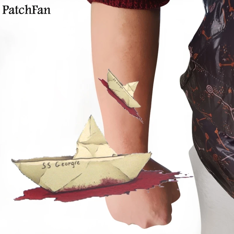 

50pcs Patchfan Stephen King's IT SS Georgie Temporary Body Art Tattoo Sticker Shoulder Arm cosplay Transfer diy Men Makeup A1514