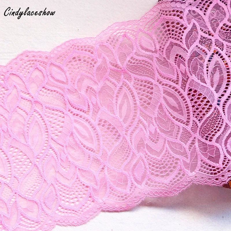 

2Yards 20cm Wide Fruit Pink Nylon Elastic Lace Trim For DIY Clothing Accessories Sewing Applique Stretch French Net Lace Fabric