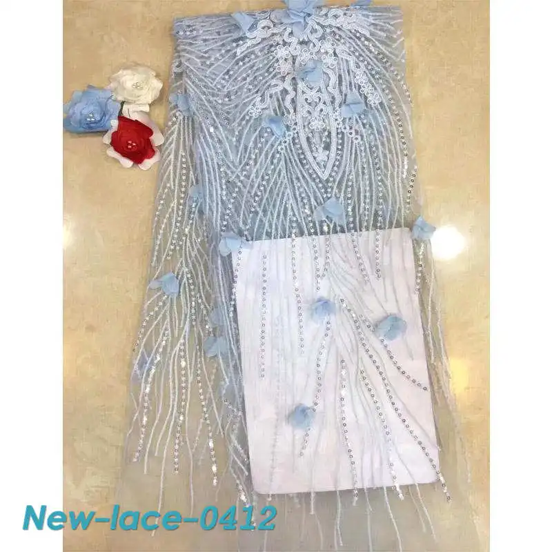 2019 Heavy Beads New Design African Lace Fabric French Tulle Lace Fabric For Wedding Dress Nigerian French Lace Fabric EW003