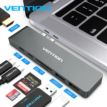 Адаптер Vention USB C с двумя портами type-C-HDMI 4K USB 3,0 SD/TF PD Thunderbolt 3 для MacBook Pro Air / type-C