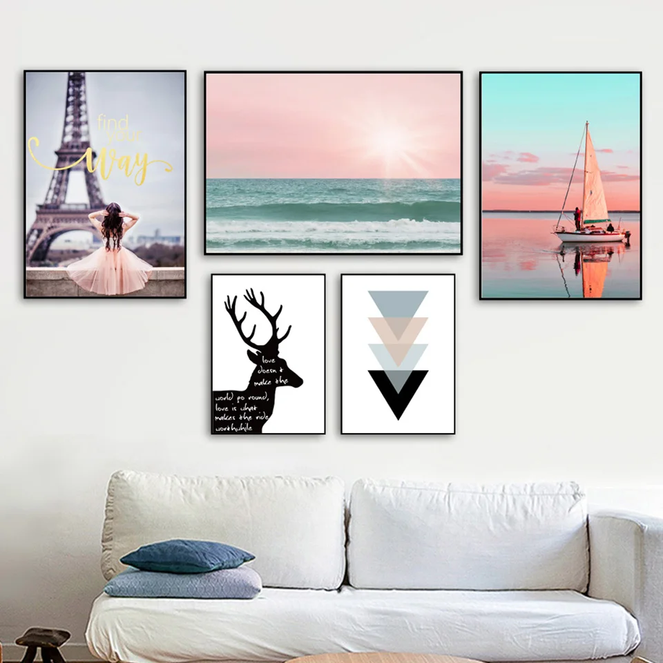 Seaview плакаты Париж планшетофон искусство олень холст принты модная детская