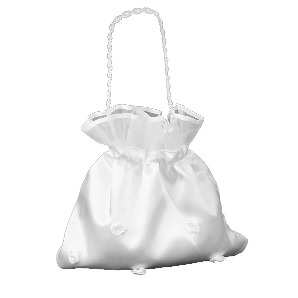 White Bridal font b Bridesmaid b font Satin Flower Decorated Dolly font b Bag b font