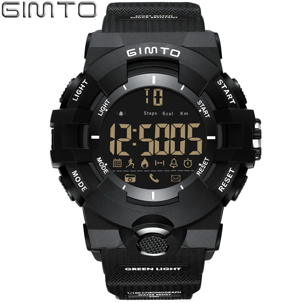 

GIMTO Cool Black Sport Smart Watch Men Bluetooth Shock Digital Military Boy electronic wrist watches digital pedometer stopwatch