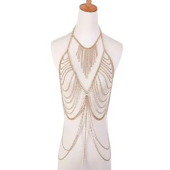 

BeUrSelf Sexy Body Jewelry Bra Summer Hot Vest Beach Bikini Metal Chain Punk Style Femme Fashion Body Vest