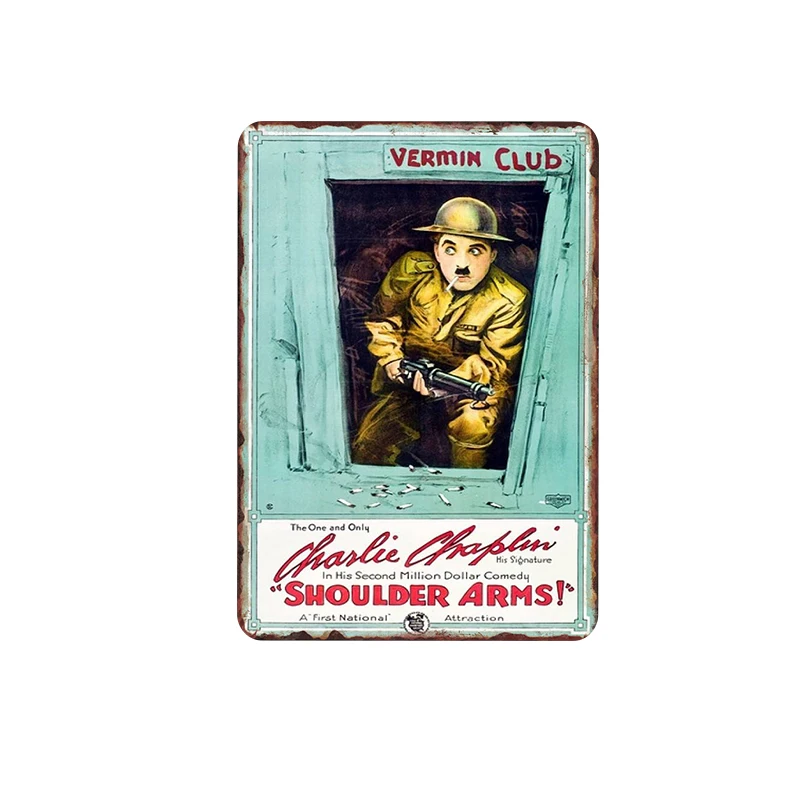 Классический фильм плакат Чаплин жестяная вывеска потертый шик Винтаж Металл Рисунок, для бара, для кафе наклейки Металл книги по