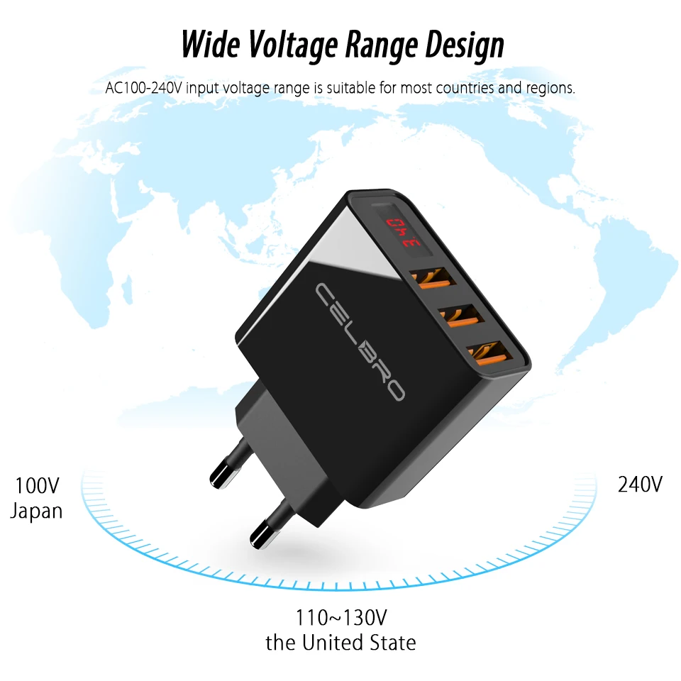 Обновление Usb настенное зарядное устройство 3 порта 3,4 а светодиодный дисплей Универсальное зарядное устройство адаптер для мобильного телефона Iphone Xiaomi Ipad Us Eu Plug