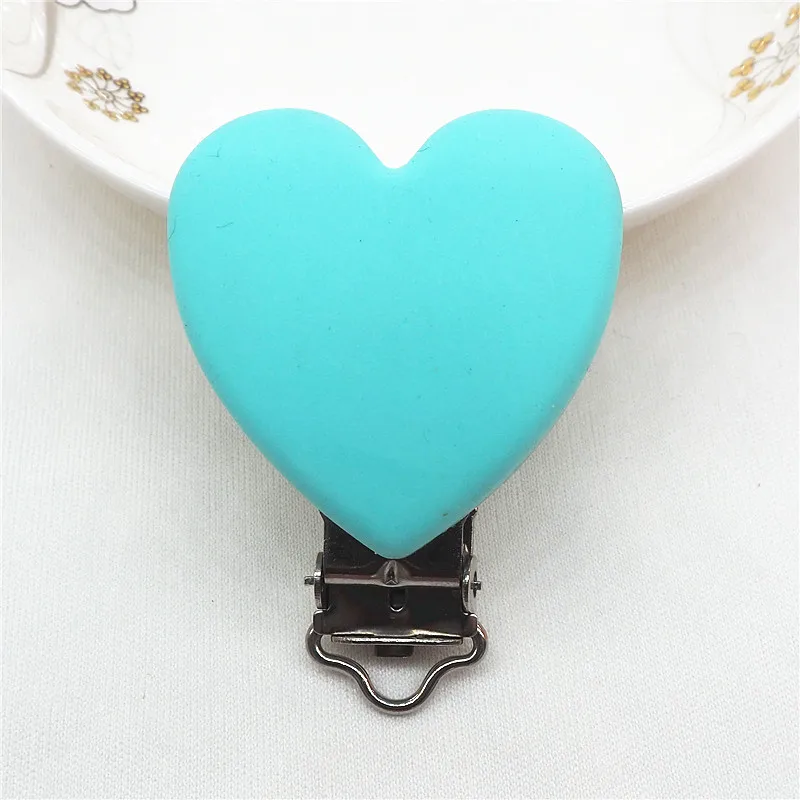 Chengkai 10pcs Silicone Heart Teether Clips Baby Shower Pacifier Dummy Soother Nursing Charm Jewelry Making Holder Clips - Цвет: Blue