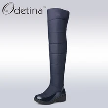 Odetina/теплые хлопковые зимние сапоги; Черные Сапоги выше колена; женские сапоги до бедра из водонепроницаемого материала; модная женская зимняя обувь