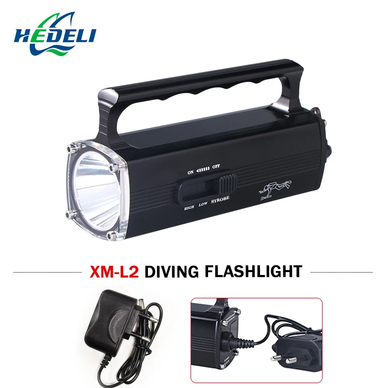 

LED diving flashlight 100 meters waterproof 5000lm portable underwater lights XM L2 lantern built-in battery flashlight diving