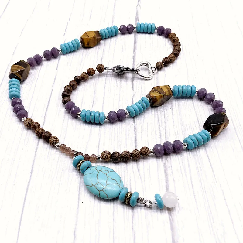 Good Quality Hot Sale Fashion Jewelry Women Charm Necklaces 52-55 cm Necklace Wood and Nature Stone Bead Hand Made | Украшения и