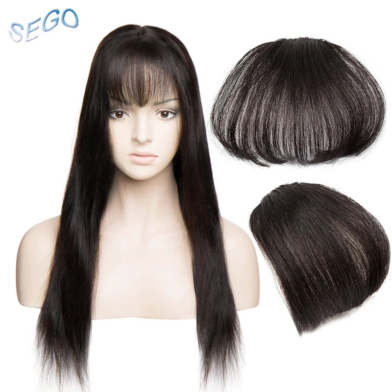 Sego Cor Natural em Linha Reta Curta Frente Neat Bangs Clipe no ar Blunt Estrondo Fringe Hair Extensions 100% Não-remy Franja do Cabelo Humano