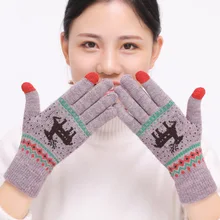 Женские милые вязаные перчатки с лосем, оленем, снежинками, зимние перчатки на полный палец, рукавицы женские перчатки с сенсорным экраном, рождественский подарок