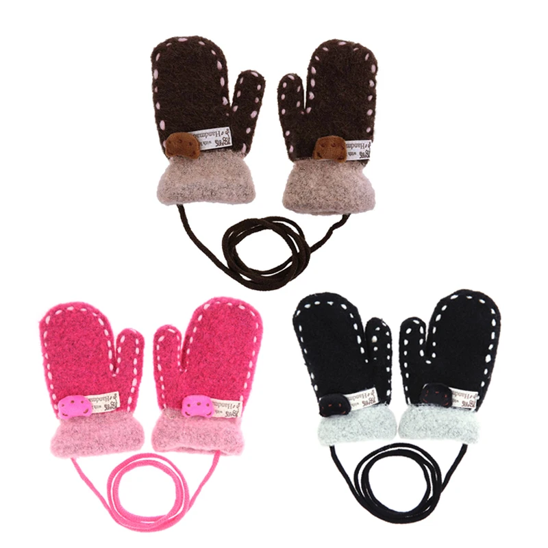 

Autumn Winter Warm Gloves Kids Cartoon Bear Mittens Knitted Thicken Full Finger Gloves Children Outdoor Ski Gloves Hand Warmer