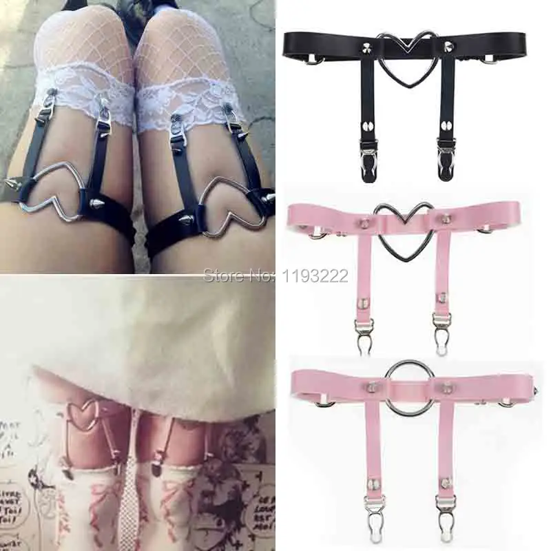 Подвязка для чулок в форме сердца из кожи с шипами|garter belt|suspender beltthigh garter belt |