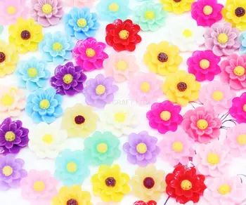 

250pcs 19mm Resin Daisy Flower Rose Cabochon Flatback embellishments- Mixed Lot For Jewellery Making and decoden Flat Back