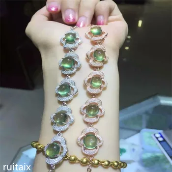 

KJJEAXCMY fine jewelry S925 Pure silver inlay natural grape stone four-leaf clover female style bracelet inlay jewelry