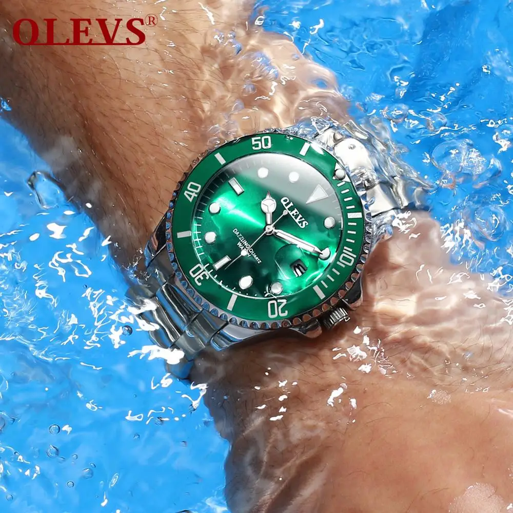 

OLEVS Fashion Business Men's Watch Imported Movement Waterproof Watch Quartz Luminous Pointer Automatic Date Green/Black
