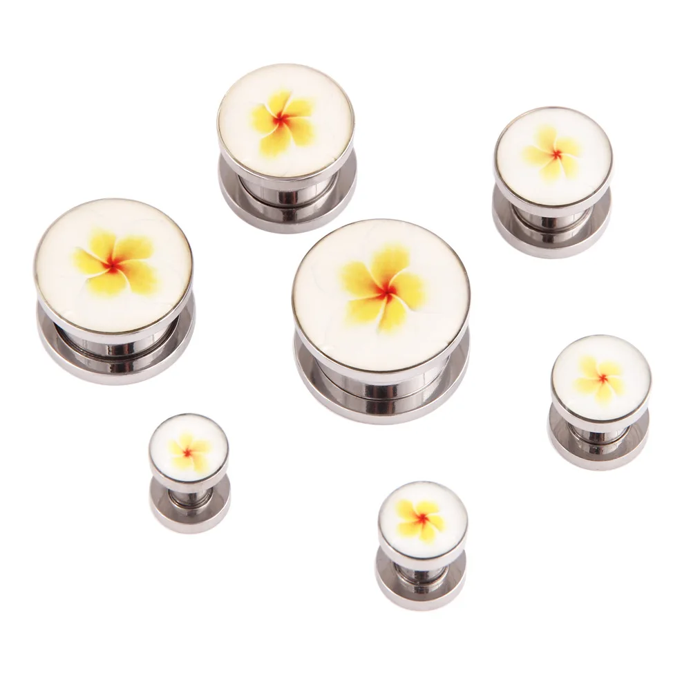 

Flower Epoxy Ear Plugs Stainless Steel Screw Flesh Tunnel Expander Stretcher Body Tragus Piercing Jewelry