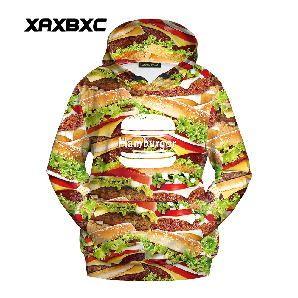 

New Arrival 3005 Harajuku Girl Autumn Coat Food Beef hamburger pizza Printed Hooded Sweatshirt Fitness Outside Women Hoodies