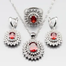 Чехол для телефона Мэнни 3 предмета в комплекте, с красными цветами, гранат, циркон кольцо Размеры 6/7/8/9/10 Серебряный 925 модные Наборы свадебных ювелирных изделий для Для женщин подарочная упаковка JS362