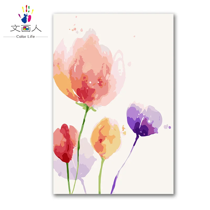 

Coloring by numbers Plants flowers Watercolor tulip diy digital oil painting by numbers with paint kits for girls birthday gift