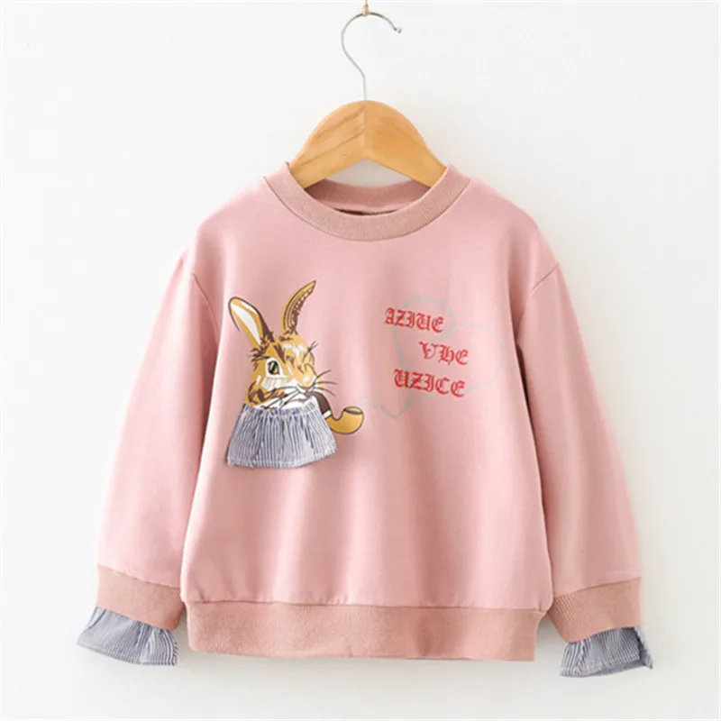 

Dulce Amor Girls Hoodies Sweatshirt Autumn Children Print Cartoon Rabbit Pullover Fall Kids Cute Style Fake Two Tops Outfits