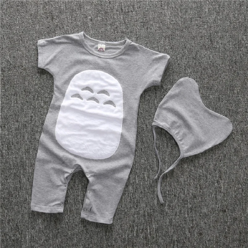 

CR088 Summer Baby Rompers Jumpsuit Cotton Short Sleeve With Hat Character Cartoon Totoro Baby Rompers baby Clothes For 0-2T