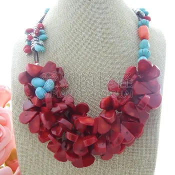 

N012006 20" 3 Strands Coral Crystal Necklace
