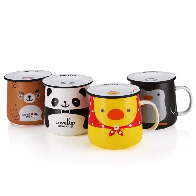 Upstyle Cute Coffee Mug Animal Pattern Ceramic Cup Travel Upstyle Cute Coffee Mug Animal Pattern Ceramic Cup Travel With Lid And Handle For