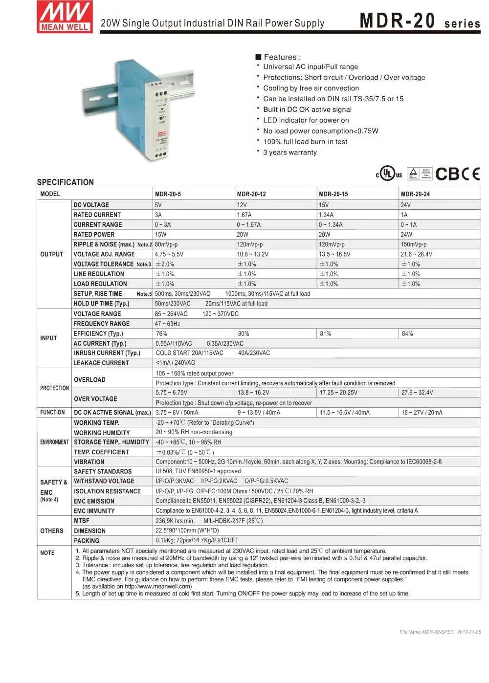 Meanwell MDR-20-12 20 Вт 1.67A 12 В переменного тока в постоянный din-рейку MDR-20 питания