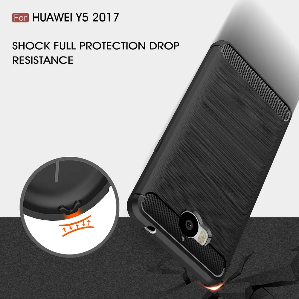 Чехол для телефона Huawei Y5 Y6 2017 Nova Young углеродное волокно матовый Ударопрочный