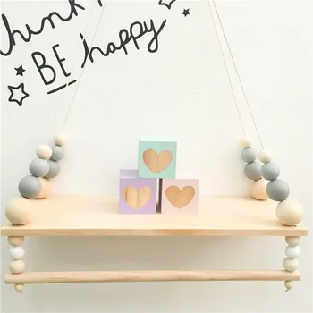 

Nordic Style Solid Wood Macaron Beads Board Hanging Storage Shelf Wall Mount Children Room Wall Decoration Wall Hanging