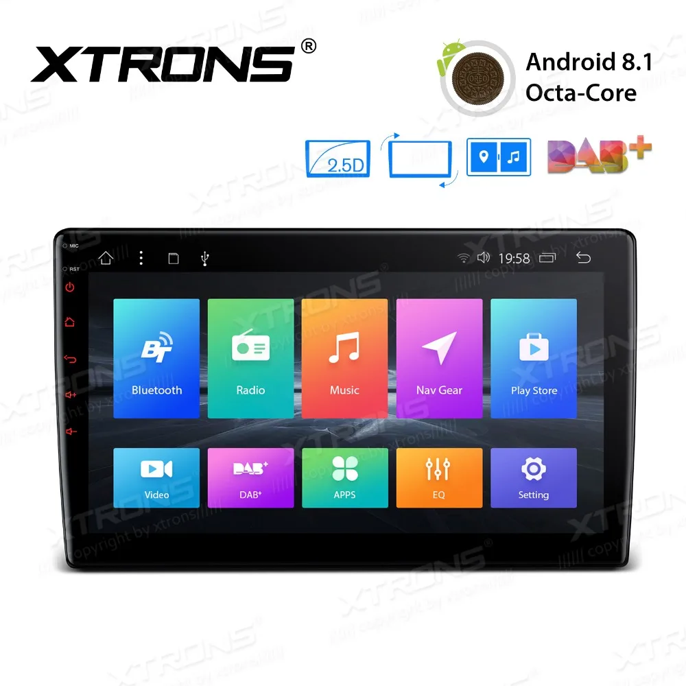 Clearance XTRONS 10.1" Android 8.1 Octa Core Radio 32GB Rotatable Face Panel 2.5D Curved Screen Car Stereo Player GPS OBD 1 & 2 DIN No DVD 1
