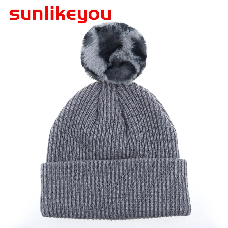 

Sunlikeyou Soft Warm Newborn Baby Boys Girls Leopard Print Faux Fur pompom Baby Hat Caps Resilient Knitted Skullies Beanie Hat