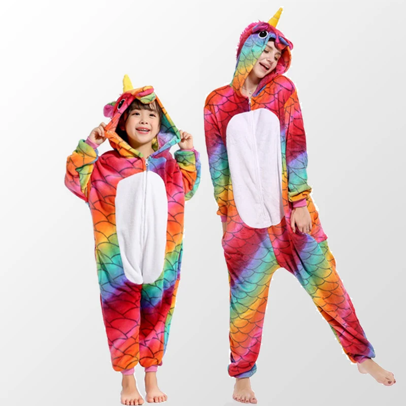 Animal Pegasus Christmas family set pajamas daughter mother cartoon flannel Cosplay hooded family sleepwear