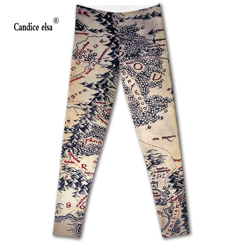 CANDICE ELSA elastic leggings women fashion rings map