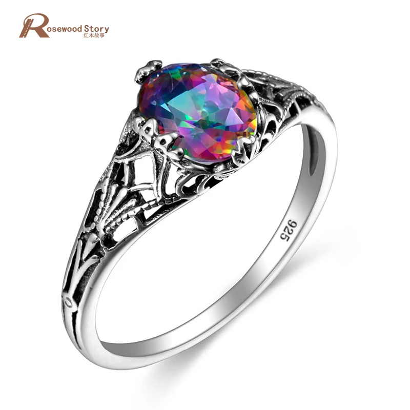 REAL STERLING SILVER Mystic Topaz Oval Shaped Design Band RING