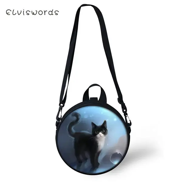 ELVISWORDS Women Round Shape Crossbody Bags Dreamastic Cats Prints Cute Girls Small Purses Kawaii Pattern Women Shoulder Bags - Цвет: CDWX1140I