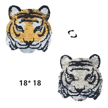 

1pc Reversible Tiger Shaped Sequins Sew On Patches Change color for Clothes DIY Patch Applique Bag