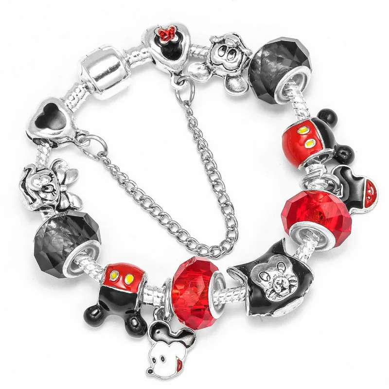 Boosbiy Dropshipping Cute Mickey Minnie Charm Bracelet For Women Kids With Silver Snake Chain Brand Bracelet Christmas Jewelry