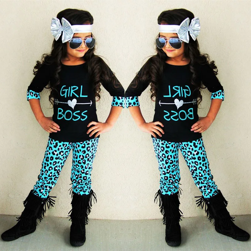 2Pcs Toddler Kids letters and arrow tops +Leopard pants sets Baby Girls half Sleeve T-shirt Tops+Pants Outfits Clothes Set